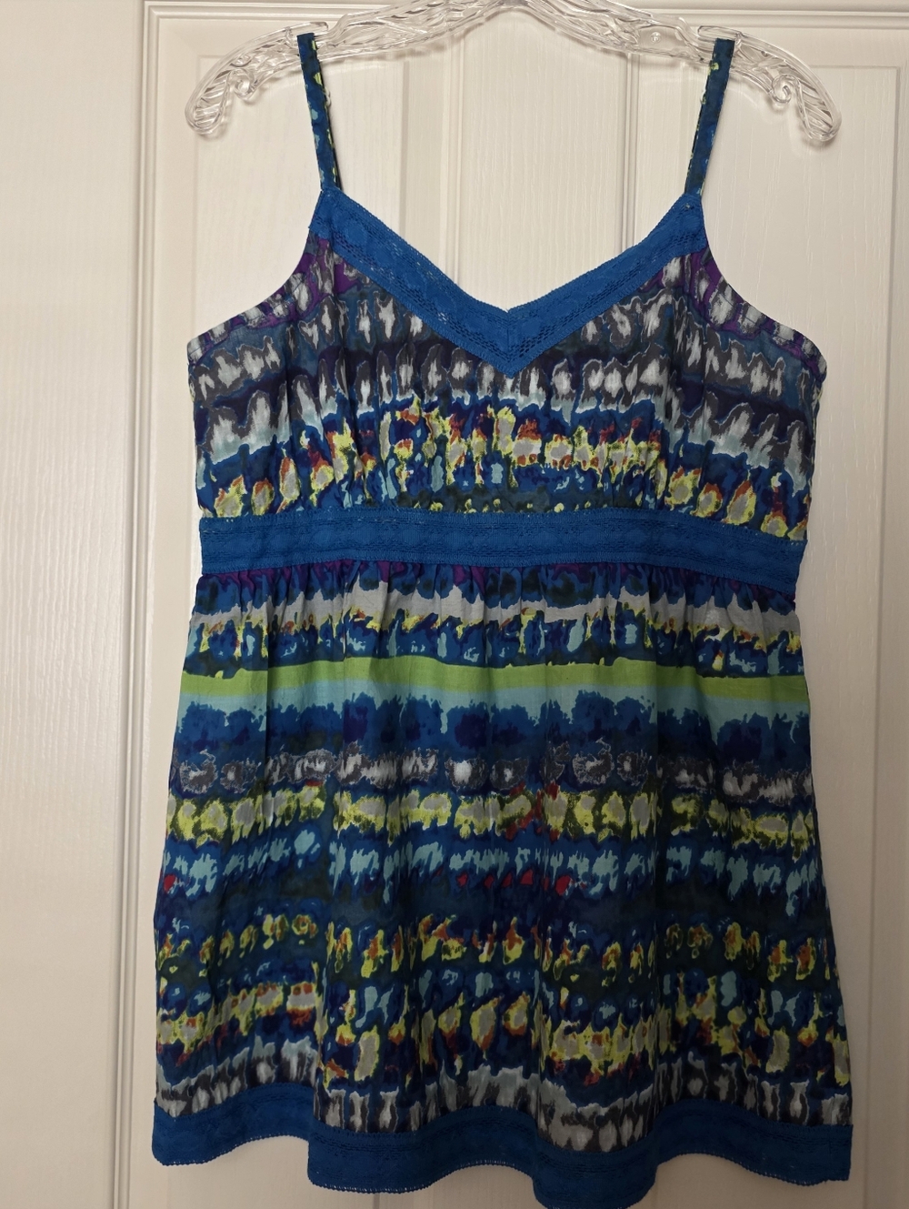 Fashion Bug Vibrant Blue and Green, and Yellow Adjustable Strap Top Sz L